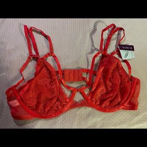 Red, strappy, lace / sheer bra by Adore Me, 38D